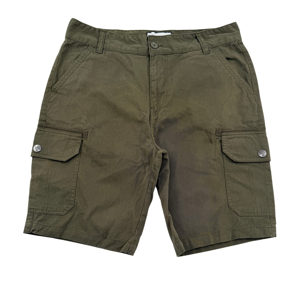 Beach Bros Mens Utility Cargo Shorts Olive Green Size 36 Cotton Twill Casual